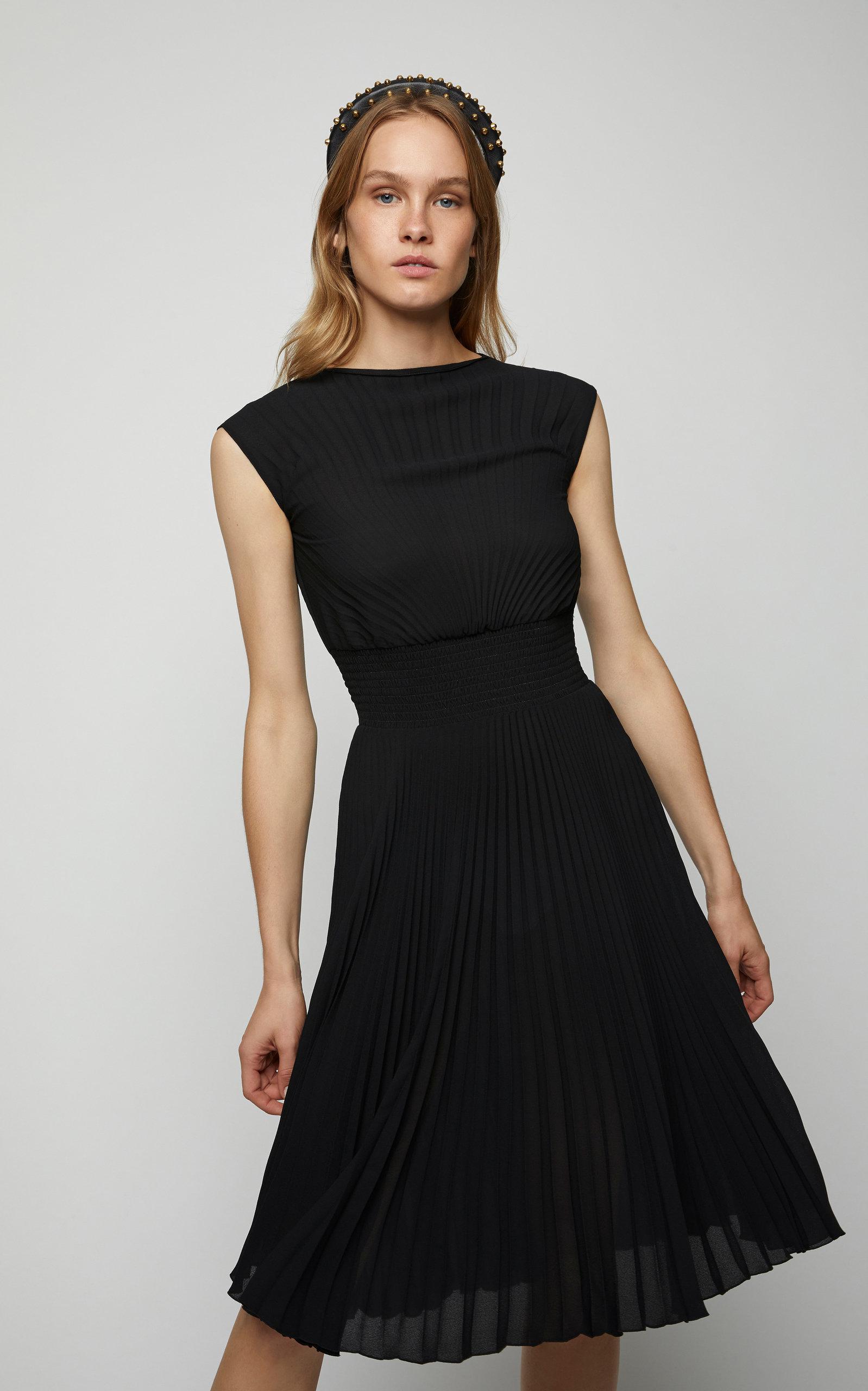 black plisse midi dress