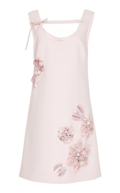 Prada Embroidered Crepe Cady Shift Dress In Pink