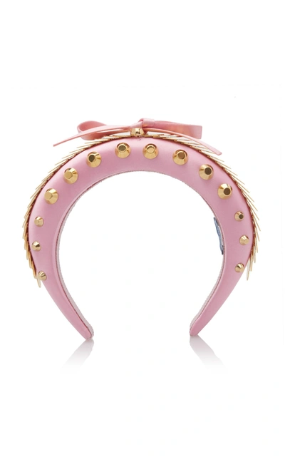 Prada Sequin Studded Satin Headband In Pink