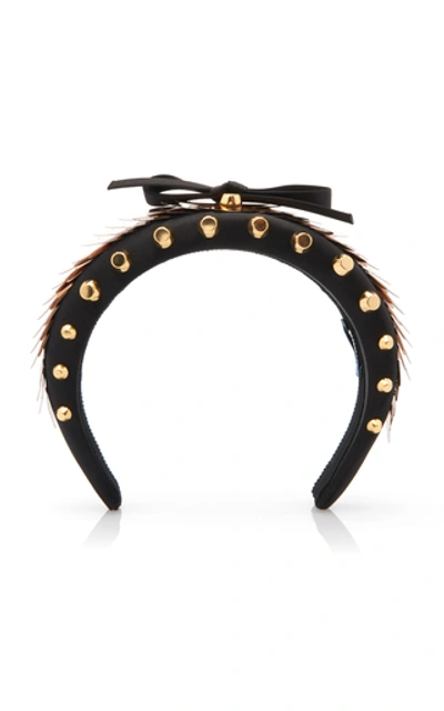 Prada Bow-detailed Embellished Satin Headband In Black