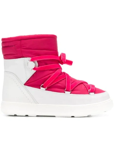 Moncler Stephanie Velvet Boots In Pink/ White