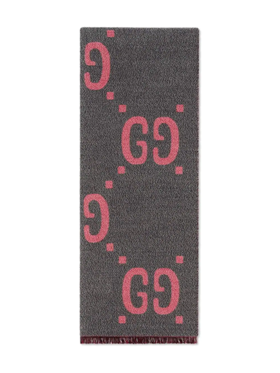 Gucci Gray And Pink Gg Jacquard Wool Silk Scarf In Multicolor