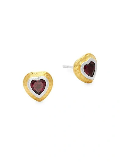 Gurhan Romance Garnet Goldtone Heart Earrings In Silver
