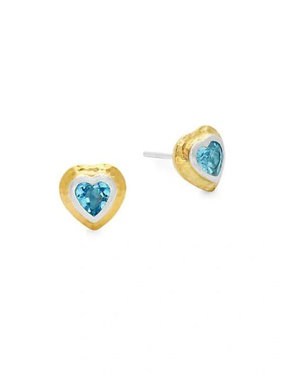 Gurhan Romance Topaz Goldtone Heart Earrings In Silver