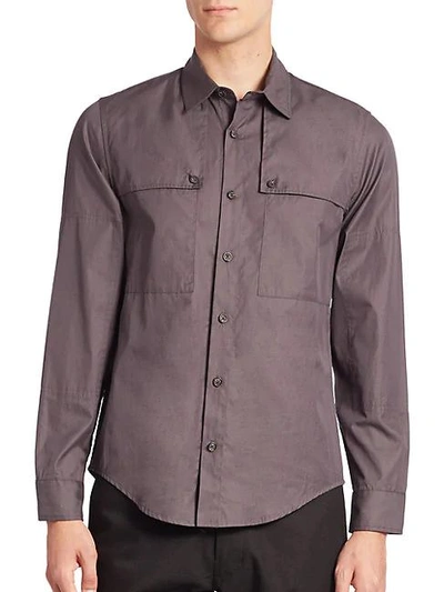 Cadet Solid Buttoned Barrel Cuffs Shirt In Charcoal