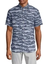 SURFSIDESUPPLY Wave-Print Linen Button-Down Shirt,0400098892873
