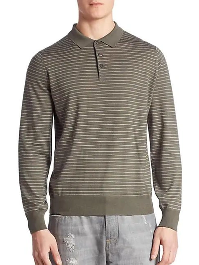 Brunello Cucinelli Slim-fit Striped Long Sleeve Polo In Army