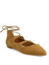 LOEFFLER RANDALL AMBRA POINT TOE SUEDE LACE-UP FLATS,0400094064770