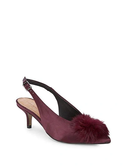 Saks Fifth Avenue Women's Satin & Faux-fur Kitten-heel Slingback Pumps In Black
