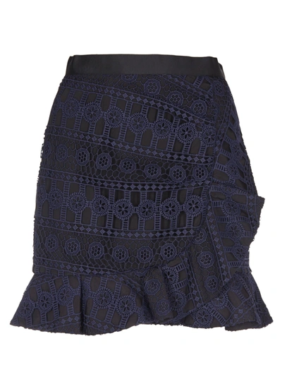 Self-portrait Navy Ruffle-trimmed Guipure Lace Skirt