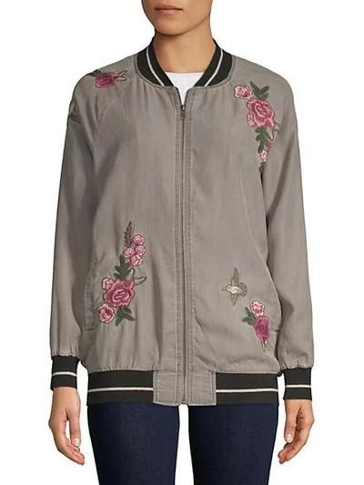 Billy T Floral-embroidered Jacket In Grey