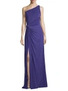 RENE RUIZ One-Shoulder Jersey Draped Gown,0400097802559