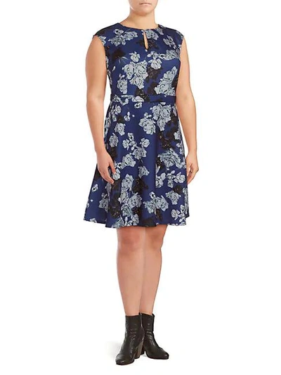 Alexia Admor Plus Floral Fit-&-flare Dress In Navy Floral
