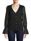 KARL LAGERFELD Lace-Accented Cardigan,0400097871930