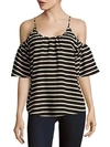 FRENCH CONNECTION POLLY STRIPED COLD SHOULDER TOP,0400093869792