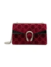 GUCCI RED DIONYSUS LARGE LOGO EMBOSSED VELVET SHOULDER BAG