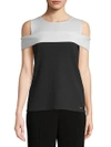 CALVIN KLEIN Colourblock Cold Shoulder Top,0400097368546