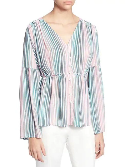 Catherine Catherine Malandrino Florrie Striped Bell-sleeve Blouse In Faded Stripe