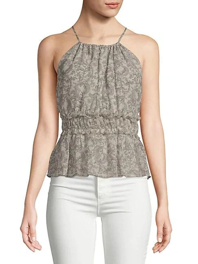 Joie Shawnette Shirred Printed Silk Crepe De Chine Top In Stone