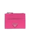 Prada Fluorescent Pink Logo Plaque Zip Leather Purse In Pink