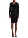CALVIN KLEIN Long-Sleeve Velvet Wrap Dress,0400099371623