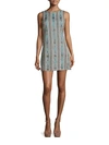ALICE AND OLIVIA CLYDE EMBELLISHED COTTON SHIFT DRESS,0400097361458