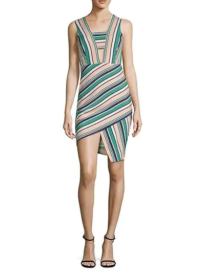 Joa Striped Asymmetrical Dress In Green Multi