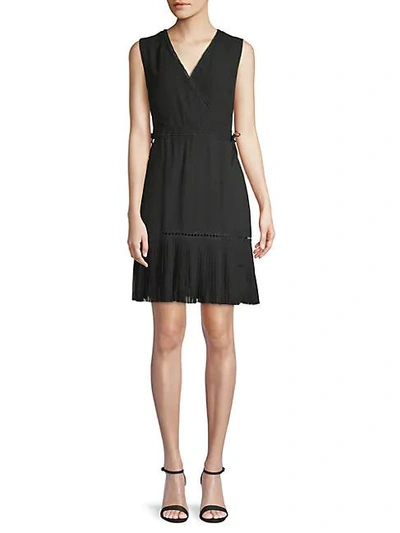 Abs By Allen Schwartz Embroidered Faux Wrap A-line Dress In Black