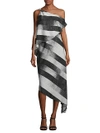 HALSTON HERITAGE Stripe Asymmetric Dress,0400097193738