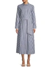 FEW MODA Striped Cotton Midi Dress,0400098691551