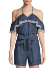 LAUNDRY BY SHELLI SEGAL Chambray Cold-Shoulder Romper,0400098155326
