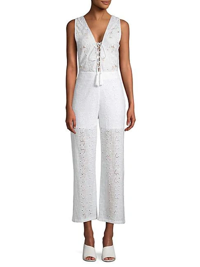 Kas New York Lace-up Front Eyelet Jumpsuit In White