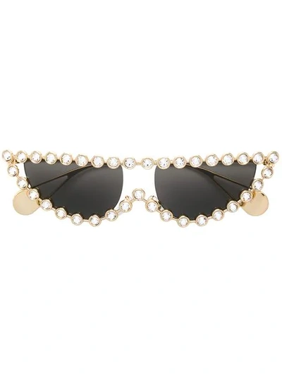 Gucci Eyewear Embellished Cat Eye Sunglasses - 金色 In Gold