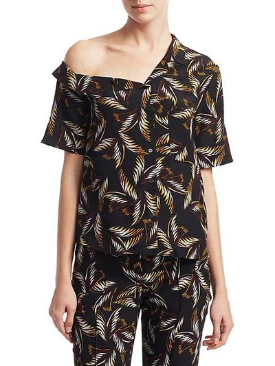 A.l.c Josephine One Shoulder Print Silk Blouse In Black Print