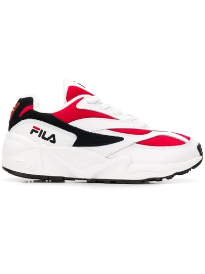 Fila Venom Low Leather, Suede And Canvas Sneakers In White,black,red