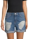 L AGENCE Balboa Distressed Rolled Denim Shorts,0400097584572