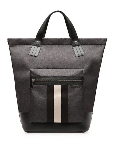 Bally Crowley Stripe Nylon Tote In Black