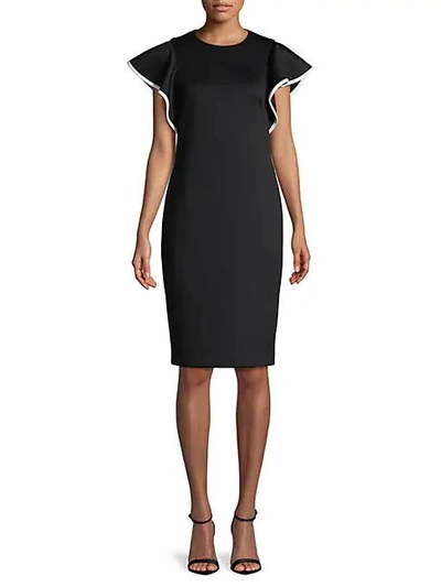 Calvin Klein Flutter-sleeve Sheath Dress In Black White
