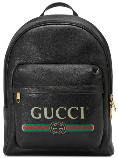 Gucci Black Logo Print Leather Backpack - 黑色 In Black