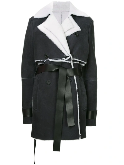Ben Taverniti Unravel Project Shearling Double Trench Coat In Black