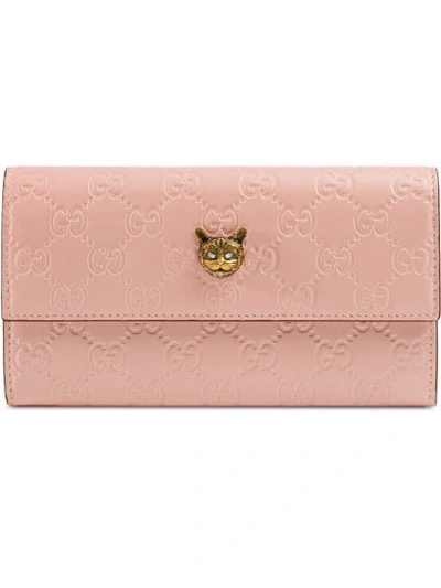 Gucci Signature系列猫头图案长款钱包 In 5877 Pink