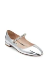 MIU MIU Embellished Patent Leather Flats