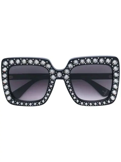 Gucci Eyewear 镶嵌方框太阳眼镜 - 黑色 In Black