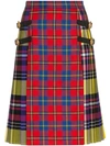 VERSACE VERSACE CHECK PRINT WOOL AND LEATHER KILT - MULTICOLOUR