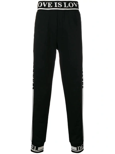 Dolce & Gabbana Logo-jacquard Cotton-blend Track Pants In Black