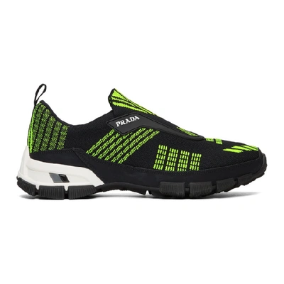 Prada Black And Neon Green Crossection Knit Sneakers