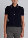 THOM BROWNE THOM BROWNE SHORT SLEEVE POLO SHIRT IN NAVY FINE MERCERIZED PIQUE,FJP005A0145511834314