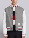 Thom Browne Button Front Melton Wool Varsity Jacket - Grey In Grey