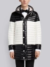 Thom Browne Bicolor Quilted Down Satin Tech Coat In Black
