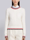 THOM BROWNE THOM BROWNE CREWNECK PULLOVER WITH RED, WHITE AND BLUE TIPPING STRIPE IN MERINO WOOL BOUCLE BLEND,FKA158A0431912706424
